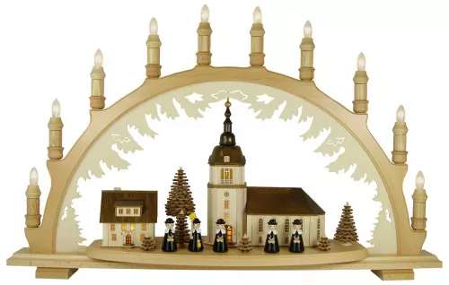 10-flg. Schwibbogen, Dorfkirche Kurrende schwarz