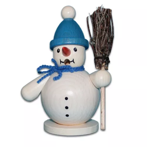 Räuchermann Schneemann mit Besen, blau