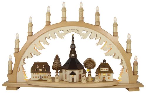 10-flg. Schwibbogen, Seiffener Dorf,natur