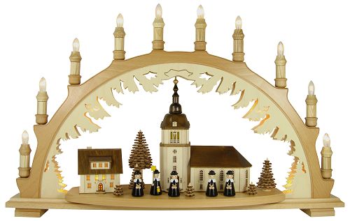 10-flg. Schwibbogen, Dorfkirche Kurrende schwarz