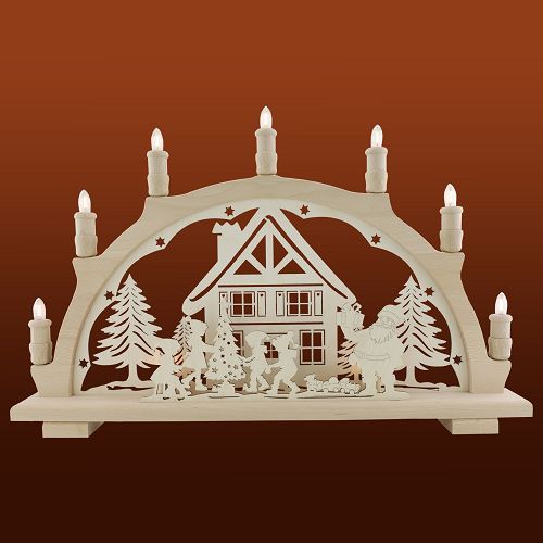 Schwibbogen Weihnachtsbescherung mit Innenbeleuchtung 7-flammig