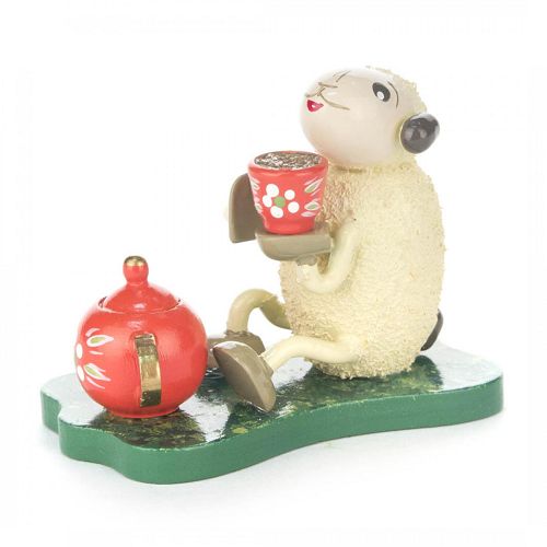 Schaf Muggefugi, Kaffee trinkend