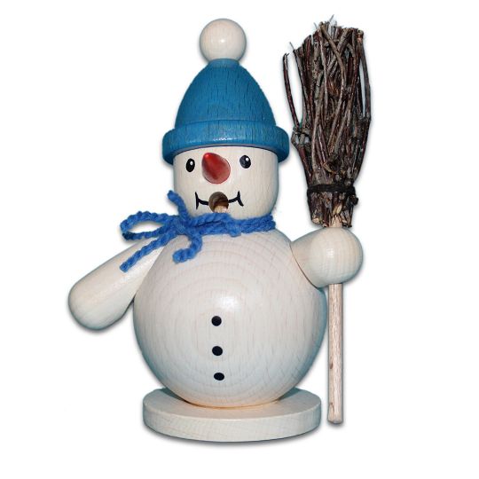 Räuchermann Schneemann mit Besen, blau 