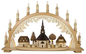 10-flg. Schwibbogen, Seiffener Dorf,natur