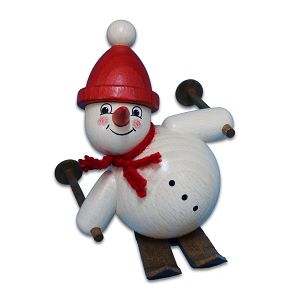 Schneemann auf Ski (auf der Seite), rot