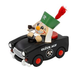 Seiffener Volkskunst Kügelräucherfigur Bergmann im Trabi