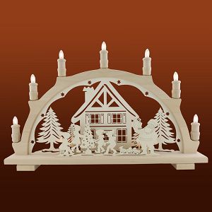 Schwibbogen Weihnachtsbescherung mit Innenbeleuchtung 7-flammig