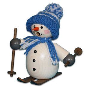 Räuchermann Schneemann auf Ski, blau