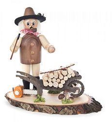 Räuchermann Waldarbeiter mit Holzkarre 